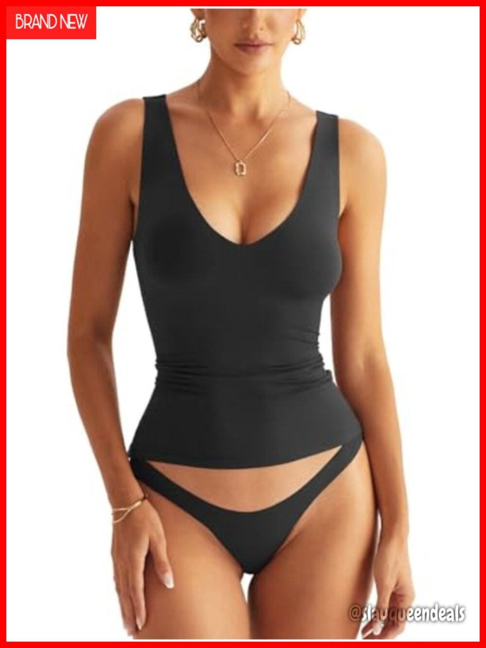 V Neck Tank Top Sleeveless Double Lined Basic Summer Top